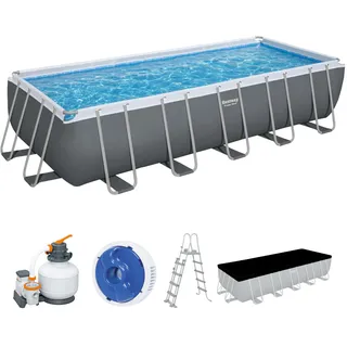 BESTWAY Power SteelTM Frame Pool Komplett-Set mit Sandfilteranlage 640 x 274 x 132 cm, grau, eckig
