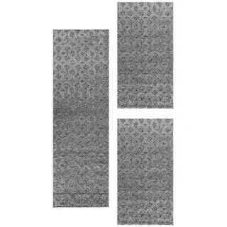Carpettex Hochflor-Bettumrandung Geometrisch Design, Höhe 20 mm, (Bett-Set, 3-tlg., Bettvorlage), Schlafzimmer Teppich Bettumrandung Läufer Set 3 teilig grau 2 St. x 60 cm x 110 cm | 1 St. x 80 cm x 150 cm