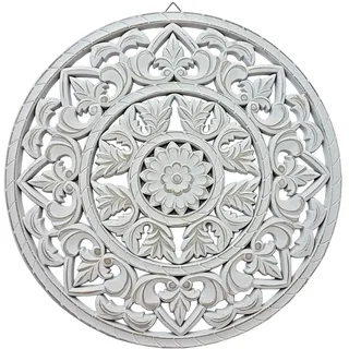 Wandornament weiß Shabby Ornament Wanddeko Holzbild Holzornament (Ø 35 cm)