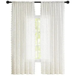 Agger Vorhang 2er Set Gardinen transparent Blumen Stickerei, Modern weiß 100 cm x 160 cm
