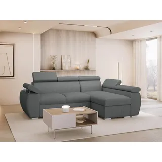 MIRJAN24 Ecksofa Boston Mini Premium Cord 2RLC, mit Bettkasten und Schlaffunktion, Verchromte Metallfüße, Einstellbare Kopfstützen grau