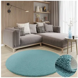 Wohnando Teppich MY-RUG Hochflorteppich Shaggy Star 150x150cm, rund, Höhe: 38 mm, einfarbig, leicht glänzend, extra flauschig blau rund | 150 cm x 150 cm x 38 mm