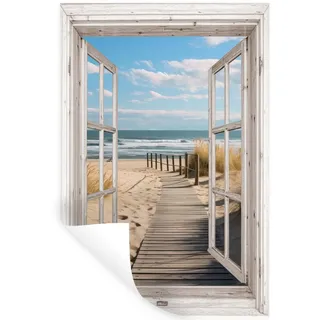 WANDTATTOO Fenster - Meer - Küste - Natur - Ausblick - Strand - Wattenmeer Wandaufkleber 80x120 cm