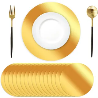 50 Stück Runde goldene Tischsets, 34cm Gold Papier Tischsets Runde Einweg, Tischmatten für Esszimmer, Hochzeit, Tischdekoration, Zuhause, Bankett, Party Weihnachten Esstisch Dekor(Hellgold)
