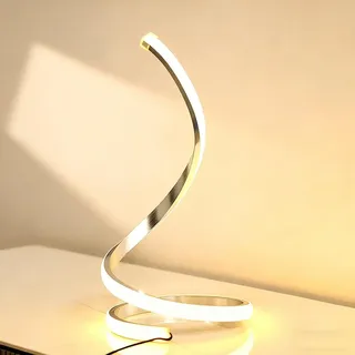OOWDMPE Moderne LED Tischleuchte mit USB Stecker Spiral Tischlampe Augenschutz Gebogene Nachttischlampe Minimalistische Dekorative Nachtlampe 3000K/4000K/6000K für Schlafzimmer Wohnzimmer (Silber)