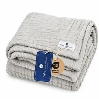 nordic coast company Musselin Decke Baby [80 x 80 cm] – Musselindecke | Krabbeldecke Neugeborene – 100% Baumwolle, 4-lagig, Spucktuch, Stilltuch – Baby Erstausstattung Neugeborene (Grau)