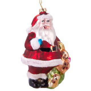 BRUBAKER Weihnachtsmann mit Geschenken - Handbemalte Weihnachtskugel aus Glas - Mundgeblasener Christbaumschmuck Figuren lustig Deko Anhänger Baumkugel - 12.5 cm