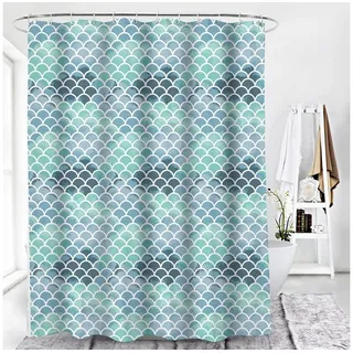 Euroshowers GmbH Duschvorhang Wellenmuster Türkis 180 × 200 cm Polyester mit 12 Ringen Breite 180 cm blau