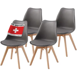 Albatros Esszimmerstühle 4er Set AARHUS, Grau - Beine aus Buche Massiv-Holz, Skandinavisches Retro-Design, bequemer Schalenstuhl - Eleganter Küchenstuhl, Stuhl Esszimmer für Esstisch