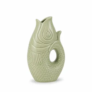WESTCRAFT Fischvase aus Keramik, 4 Pastell Farben, 9 bis 22 cm, Koi Karpfenform, Blumenvase für stilvolles Wohnen, für dekorative Tischdekoration zuhause - handgefertigt (Salbei (H 16cm, Klein))