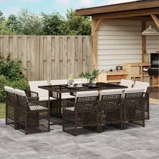 Eleganten-Stil Gartenmöbel Set Balkonmöbel-Set 11-tlg. Garten-Essgruppe mit Kissen Braun Poly Rattan - Gartenmöbelgarnituren Hommie2325531 4parcel - Braun