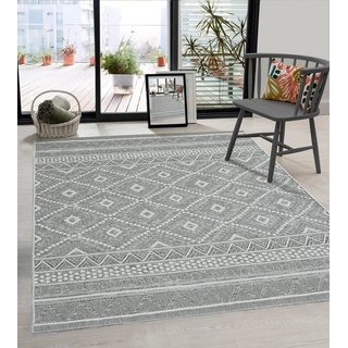 Outdoorteppich Calgary - robuster Outdoor Teppich, auch für Küche oder Esszimmer, the carpet, Rechteck, Außenbereich, Boho-Style, Vintage-Optik grau Rechteck - 160 cm x 220 cm