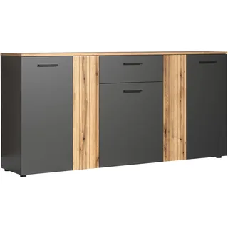 trendteam Kommode grau Eiche Anrichte mit Staboptik Wohnzimmer Esszimmer Esteban - 181 x 86 x 38 cm - Sideboard Einer Vollauszug-Schublade