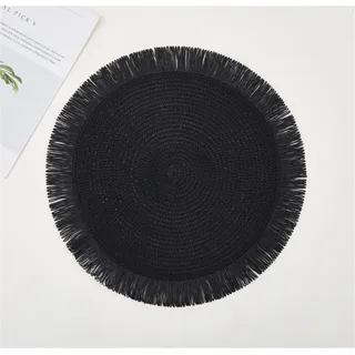 Ueiwffzo 4er/6er Platzsets Runde Gewebte Tischsets Platzset Abwischbar Fransen Platzdeckchen für Esszimmer Party Hochzeit Tischdeko (Schwarz,6 Stück)