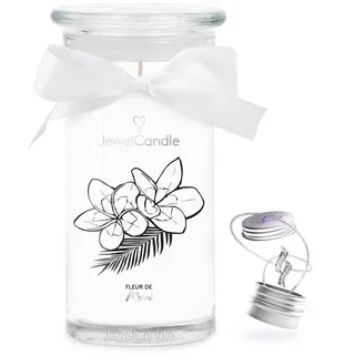 jewelcandle JuwelKerze Fleur de Monoi Halskette Silber - Schmuckkerze 80- große Duftkerze im Glas mit Kokosnuss Duft - Kerze mit Schmuck - Geschenke für Frauen, Geburtstag