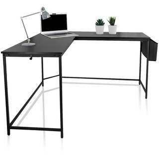 hjh OFFICE 830060 Schreibtisch mit Stauraum WORKSPACE L 135x135 Schwarz Eckschreibtisch mit Tasche & Haken