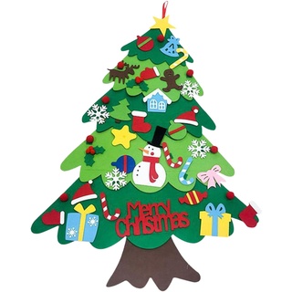 Filz-Tannenbaum-Set mit 40 Ornamenten, Weihnachtsdekorationen, Wandbehang, Filz-Weihnachtsbaum für Kinder, Kleinkinder, Weihnachten, Neujahr, Basteln, Geschenke, Partyzubehör