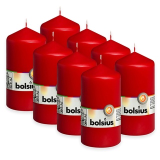 Bolsius Glatte Stumpenkerzen - Rot - Set 8 Stück - Dekorative Haushaltkerzen - Länge Brenndauer 43 Stunden - Unparfümierte - Natürliches Pflanzenwachs - 13 x 7 cm