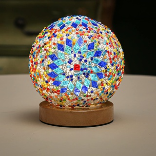 SUAVER LED Nachttischlampe, Wiederaufladbar Mosaik Glas Tischlampe mit 3 Farbtemperaturen,Dimmbaren Nachtlicht Schreibtischlampe Dekoration Kugellampe für Wohnzimmer,Couchtisch(style2-blau)