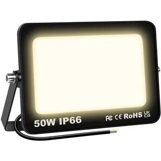 RIGIDON LED Strahler Außen 50W 5000LM 3000K Warmweiss IP66 Wasserdicht | Led Flutlicht Fluter Scheinwerfer Außenstrahler für Garten, Innenhöfe, Garage, Hotel, Sportplatz, Werkstatt, Ohne Stecker
