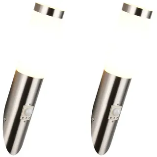 TRIO Leuchten LED Außen-Wandleuchte 2er SET mit Bewegungsmelder, Höhe 39cm, mit Bewegungssensor, LED wechselbar, warmweiß, Fassadenbeleuchtung Wand-Außenleuchten Hausbeleuchtung inkl. E27 LED silberfarben