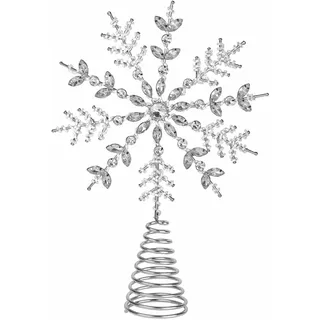 Loberon Baumspitze Coeuron, Besetzt mit funkelnden Perlen, Krönender Baum-Abschluss, Christbaumschmuck, Weihnachtsdeko, Weihnachten, Eisen, Glassteinchen, Acryl, Silber