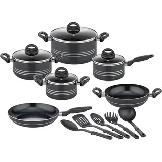 GSW Milano Topf-Set 15-tlg. Kochtopf + Stielkasserolle + Servierpfanne + Bratpfanne + Glasdeckel