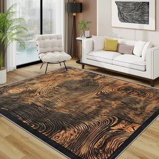 TerroVee Holzoptik Teppich Waschbar, Baumstamm Natur Textur Teppich 80x150 cm, Rustikal hütte rutschfest Waschbar Pflegeleicht Teppiche Für Schlafzimmer Küche, Braun Schwarz