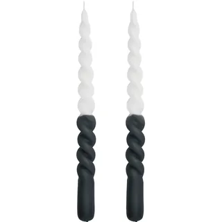 2er Set Stabkerzen Lene | gedreht | anthrazit-weiß | 25cm lang | ohne Duft | Tafelkerze Leuchterkerze Spitzkerzen spiralförmig zweifarbig