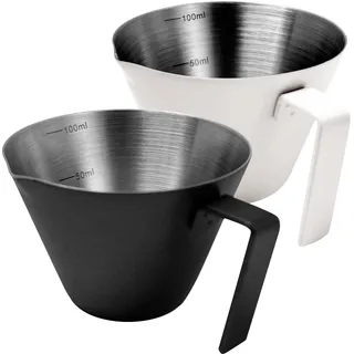 NEOUZA Espresso-Schnapsbecher, 100 ml, Espressomessbecher, 2 Stück, Edelstahl, Ausgießbecher, Waage, Küchenhelfer für Espresso-Zubehör (schwarz und weiß)