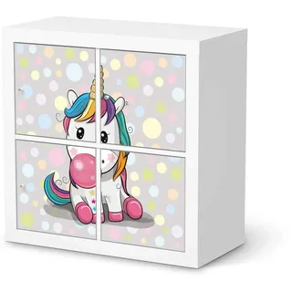 Kinder Wandtattoo Möbel - passend für IKEA Kallax Regal 4 Türen I Hochwertige Kinderzimmer Deko - Möbeldeko für Kinder- und Babyzimmer I Design: Rainbow das Einhorn