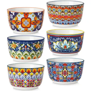 vancasso Creme Brulee Schälchen 240ml, SIMI Souffle Förmchen Backofenfest, Ofenfeste Förmchen 6er Set, Creme Brulee Schalen, Keramik Ramekins für Ragout Fin Schalen, Vibrant Bohemian Mini Auflaufform