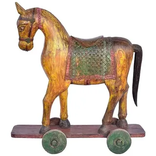 daslagerhaus living Bodenvase Deko Pferd auf Rollen H 109 cm gelb|grün|rot