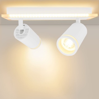 URing LED Deckenstrahler 2 flammig Schwenkbar, Deckenlampe Deckenleuchte mit unteres Glühen 7W+ 2x 5W GU10 1700LM, 3000K Warmweiß Deckenspots lampe decke strahler Wandspot Spot für Küche, Weiß matt