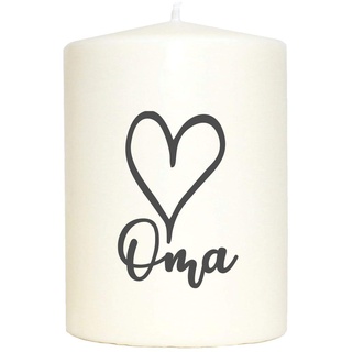 Kleine Spruchkerze weiß, Oma Herz, Aufdruck grau, 10x7cm, Kerze mit Spruch Motiv-Kerze