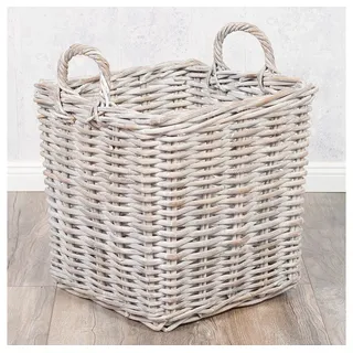 LebensWohnArt Dekokorb Rattankorb BAKUL eckig White 40x40cm mit Griffen