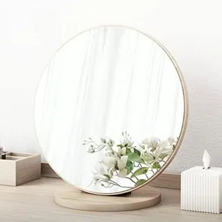 Tisch-Kosmetikspiegel, 90° verstellbar, Make-up-Spiegel aus Holz, tragbarer, Abnehmbarer runder Schminktisch-Tischspiegel, hochauflösender Schreibtischspiegel, Holz, 20 cm
