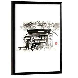 artboxONE Poster mit schwarzem Rahmen 18x13 cm Schwarzweiß Japanese Shop - Bild Japan edo Japan
