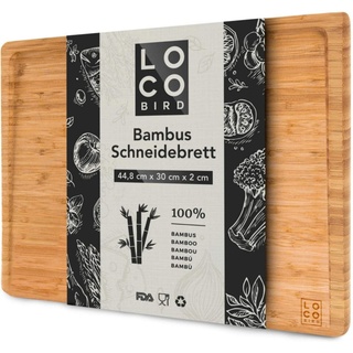 Loco Bird Schneidebrett massives Bambus Schneidebrett mit Saftrille - 44,8x30x2 cm großes Holz-Brett für die Küche - XXL Tranchierbrett - Antibakterielles Holzbrett, Bambus, (1-St)