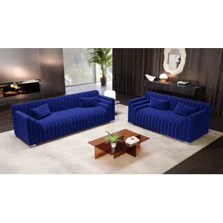 Sofa Dreams Polstergarnitur Polster Stoffsofa Garnitur Neapel 3-2 Dreisitzer Zweisitzer Sofa, Lounge-Garnitur blau