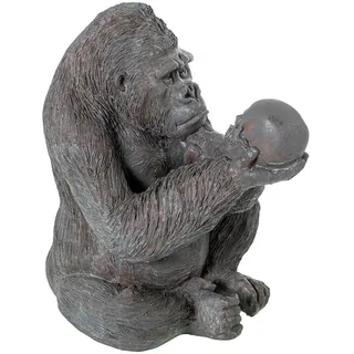 Figur eines Gorilla mit einem Totenkopf aus Harz in Grau, 39 x 33 x 44 cm
