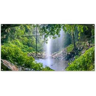 MuchoWow Outdoor-Poster Poster Wanddeko draußen Deko Garten Gartenposter 160x80 cm Dschungel - Regenwald - Wasser - Wasserfall - Pflanzen