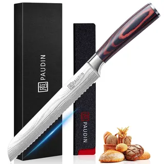 PAUDIN Brotmesser mit Wellenschliff Profi 20 cm | aus hochwertigem rostfreiem Edelstahl, extra scharfe Messerklinge mit ergonomischem Griff