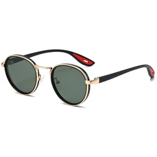 LJCZKA Retro Runde Polarisierte Sonnenbrille für Herren Damen Vintage Rund Polarisiert Sonnenbrille Kreis Metall Rahmen Mode mit UV400 Schutz - M
