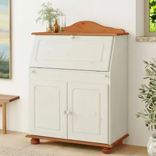 OTTO home Sekretär OTTO HOME "Mette, Schreibtisch im Landhausstil", gelb (weiß, honigfarben), B:82cm H:107cm T:39cm, Sekretäre, Sekretär, aus Massivholz, Breite 82 cm