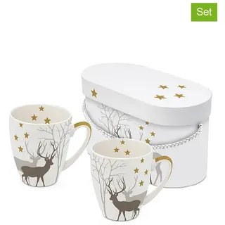 ppd 2er-Set: Jumbotassen "Winter Deers" in Weiß - 350 ml