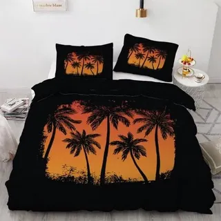 Bettwäsche-Set 220x240cm 3-teilig Mikrofaser Palme 3D Wendebettwäsche Reißverschluss