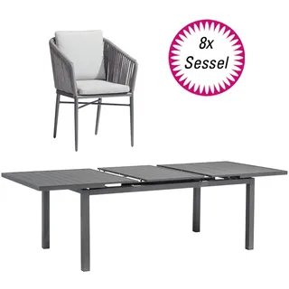 ACAMP Set 8x Armsessel Manhattan 1x Tisch Chicago mit Automatikauszug Anthrazit