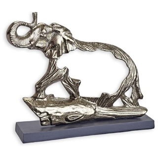 Casa Padrino Luxus Aluminium Deko Skulptur Elefant Silber / Grau 48,3 x 10,5 x H. 38,4 cm - Aluminium Deko Figur mit Holzsockel - Wohnzimmer Deko - Schreibtisch Deko