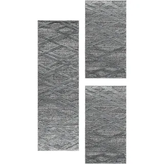 Carpetsale24 Bettumrandung Schlafzimmer 3 teilig Skandinavischer Teppich Grau Bettvorleger Schlafzimmer Bettset: 2 St. 60x110 cm | 1 St. 80x250 cm - Boho Stil Teppich Hoch-Tief Effekt Läufer